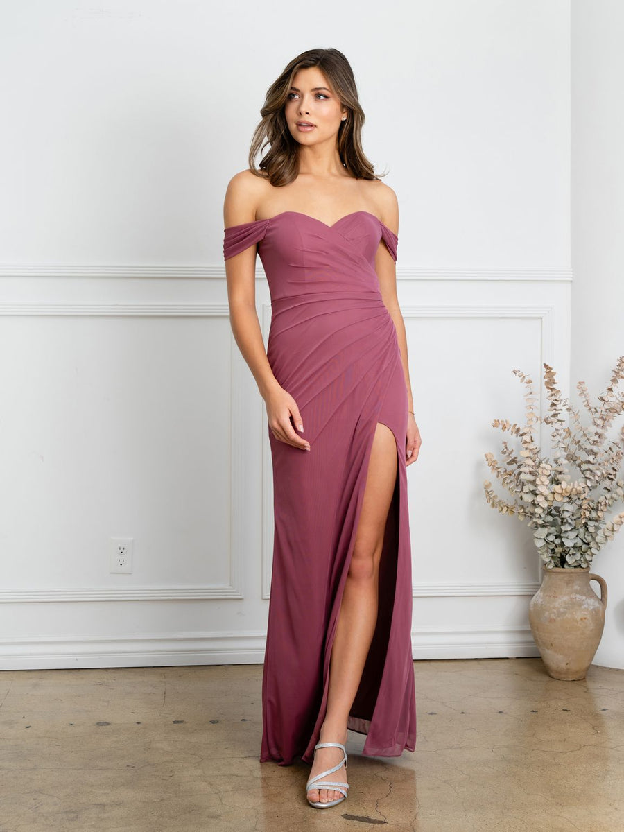 Prom Dresses Fitted Long Formal Slit Prom Dress Desert Rose