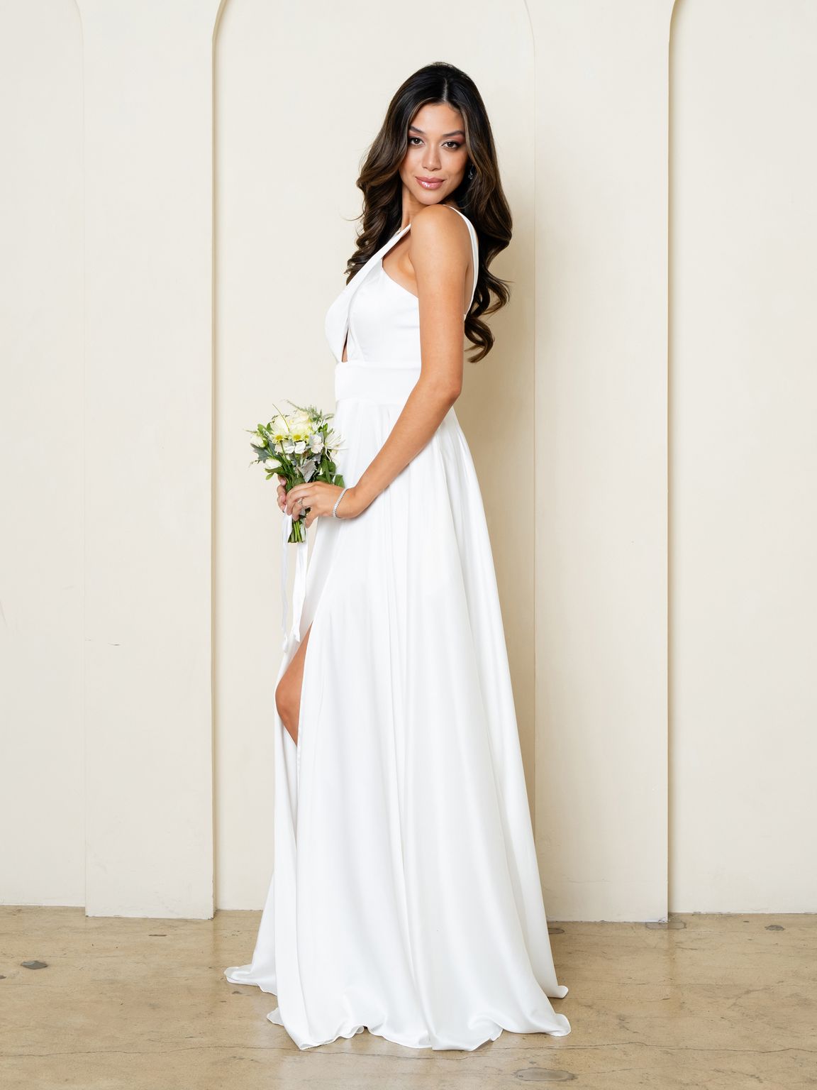 Wedding Dresses A Line Simple Long Slit Wedding Dress Off White