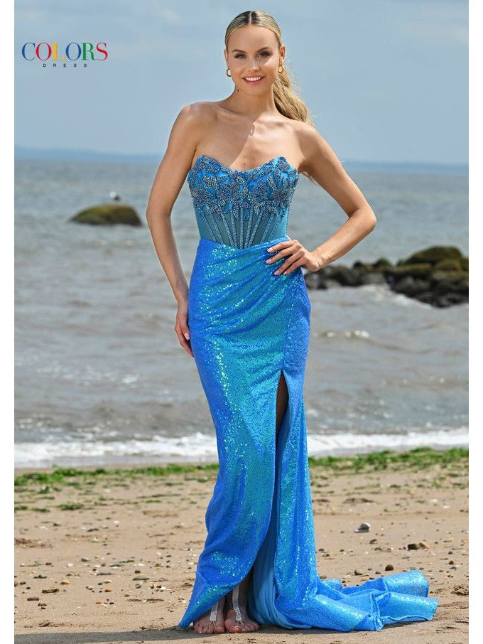 Prom Dresses Formal Long Slit Beaded Prom Dress Turquoise