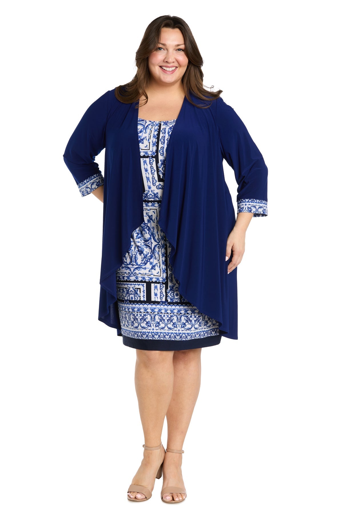 Plus Size Dresses Plus Size Short Printed Jacket Dress Royal