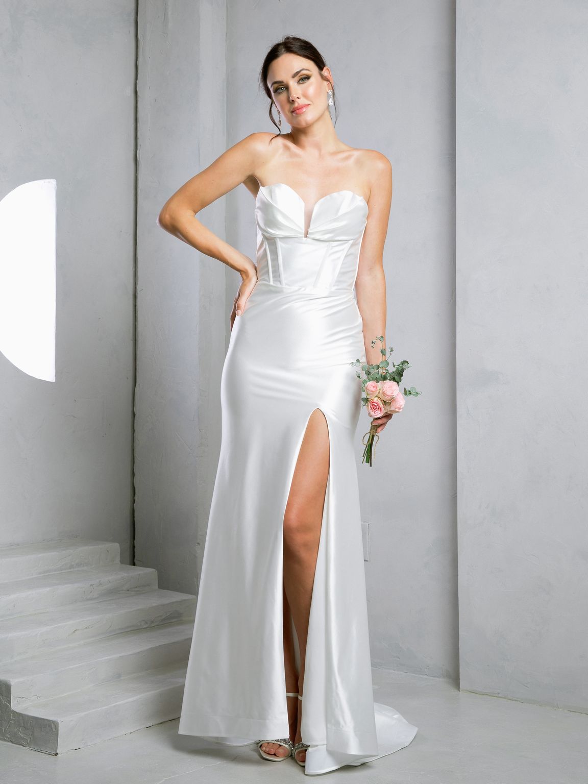 Wedding Dresses Simple Long Fitted Corset Wedding Dress Off White