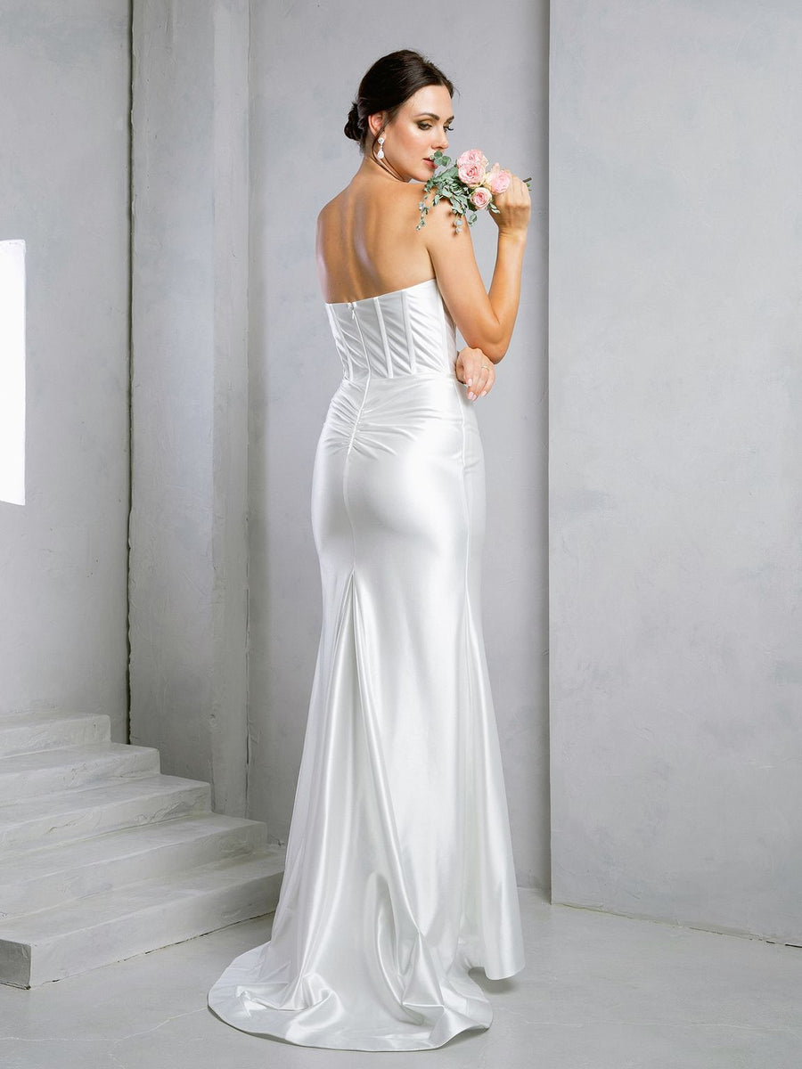 Wedding Dresses Simple Long Fitted Corset Wedding Dress Off White