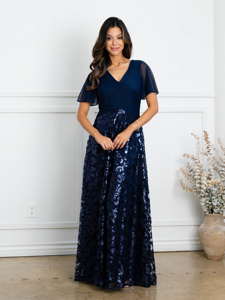 Mother of the Bride Dresses Mother of the Bride Long Sequin Lace Formal Dress  Navy