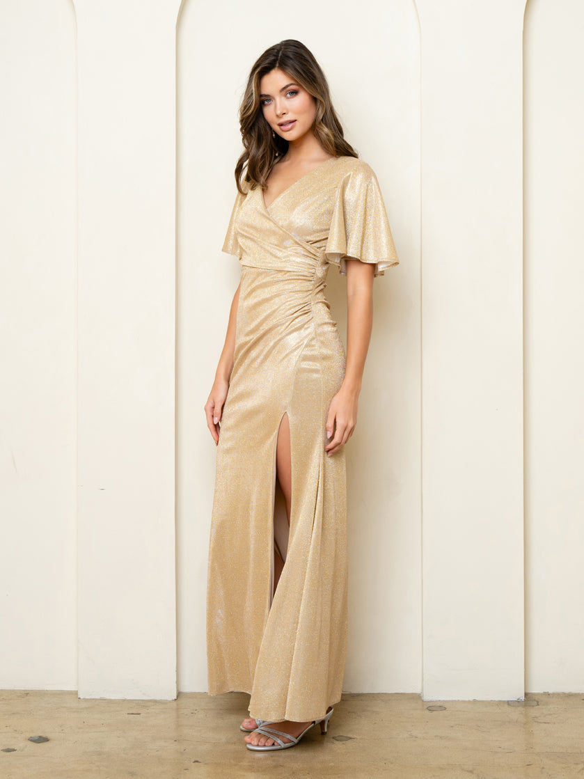 Formal Dresses Long Formal Metallic Evening Dress Gold