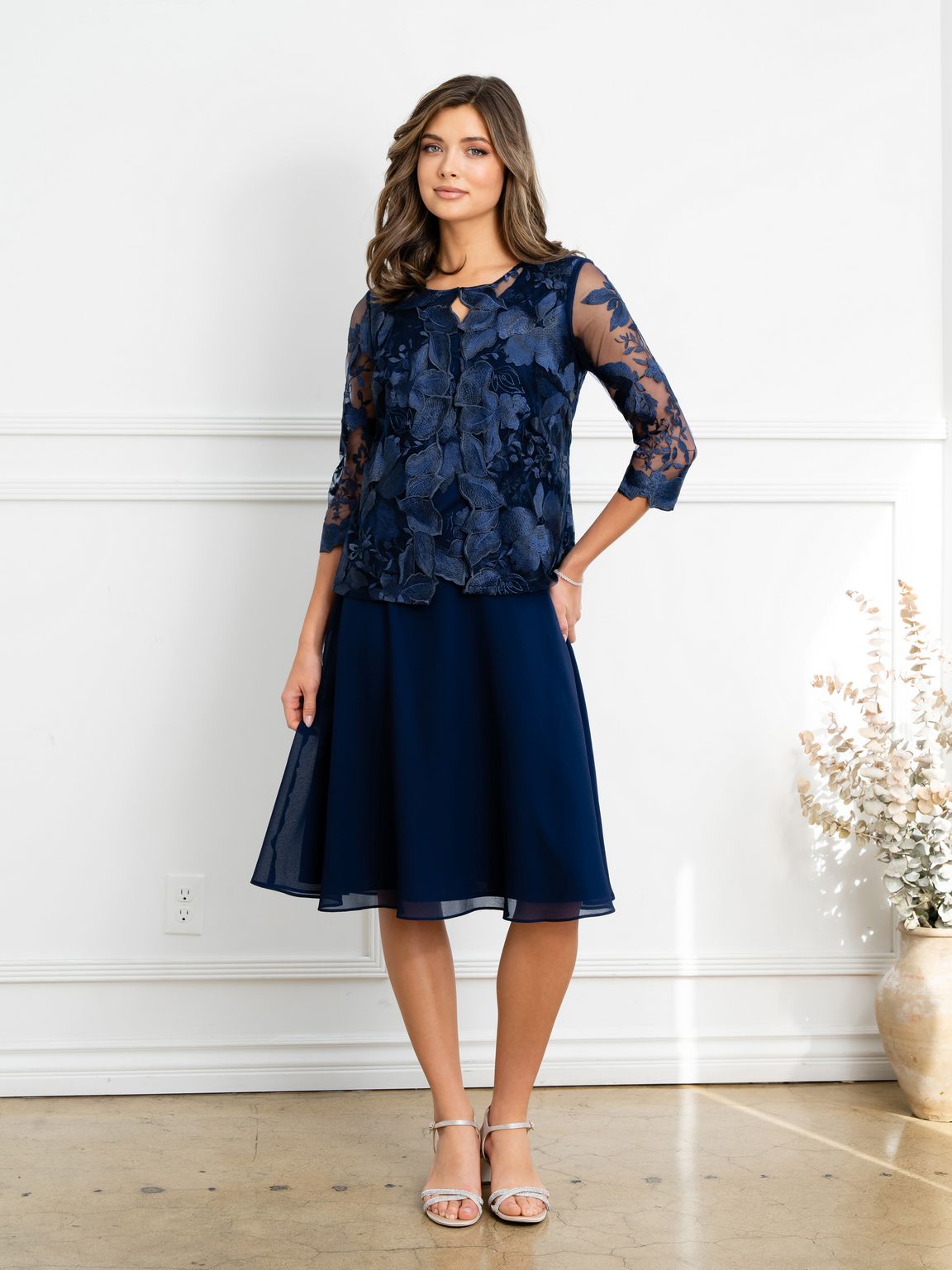 Mother of the Bride Dresses Short Mother of the Bride Lace Jacket Dress Navy