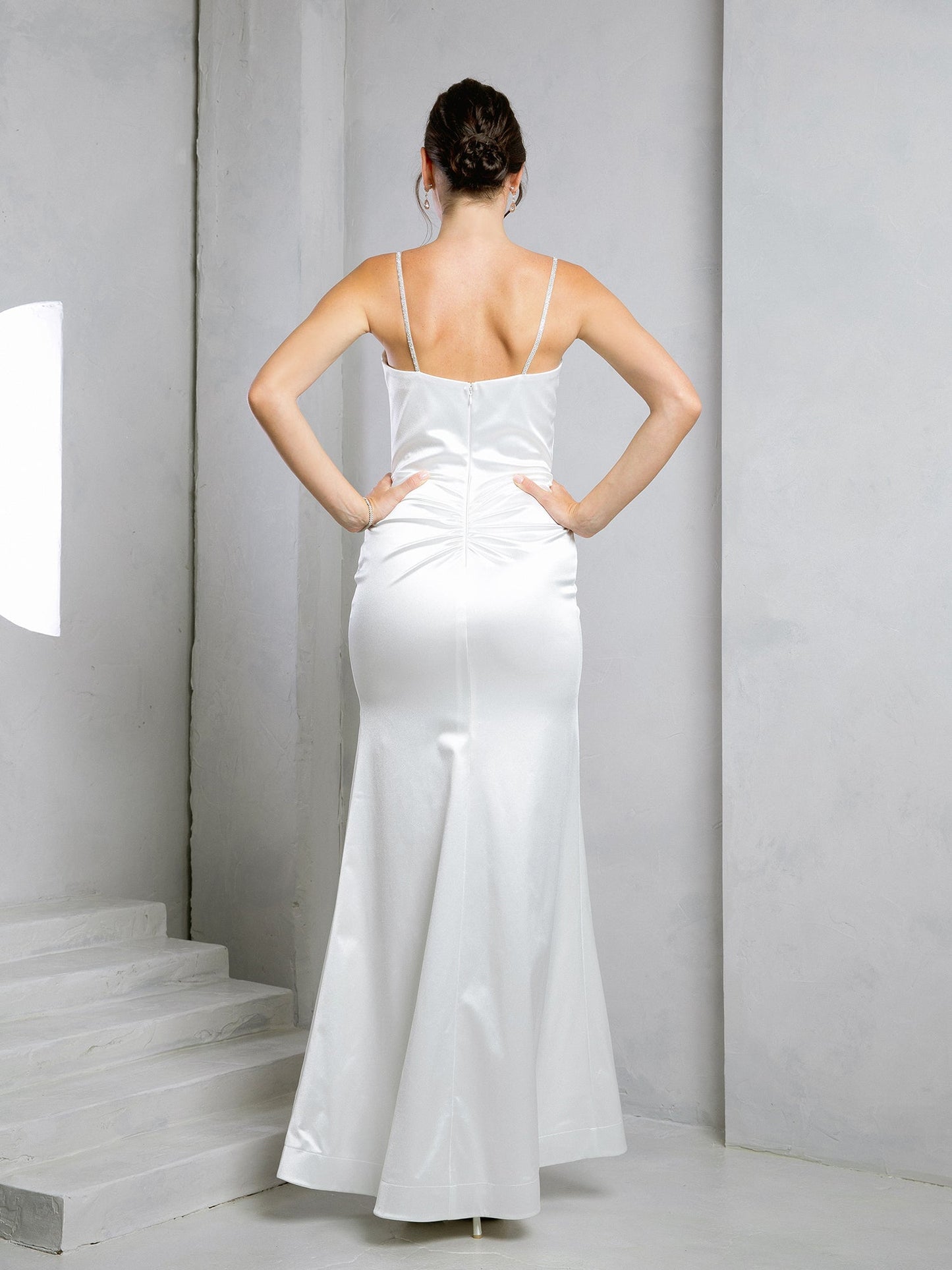 Wedding Dresses Long Simple Fitted Slit Wedding Dress Off White