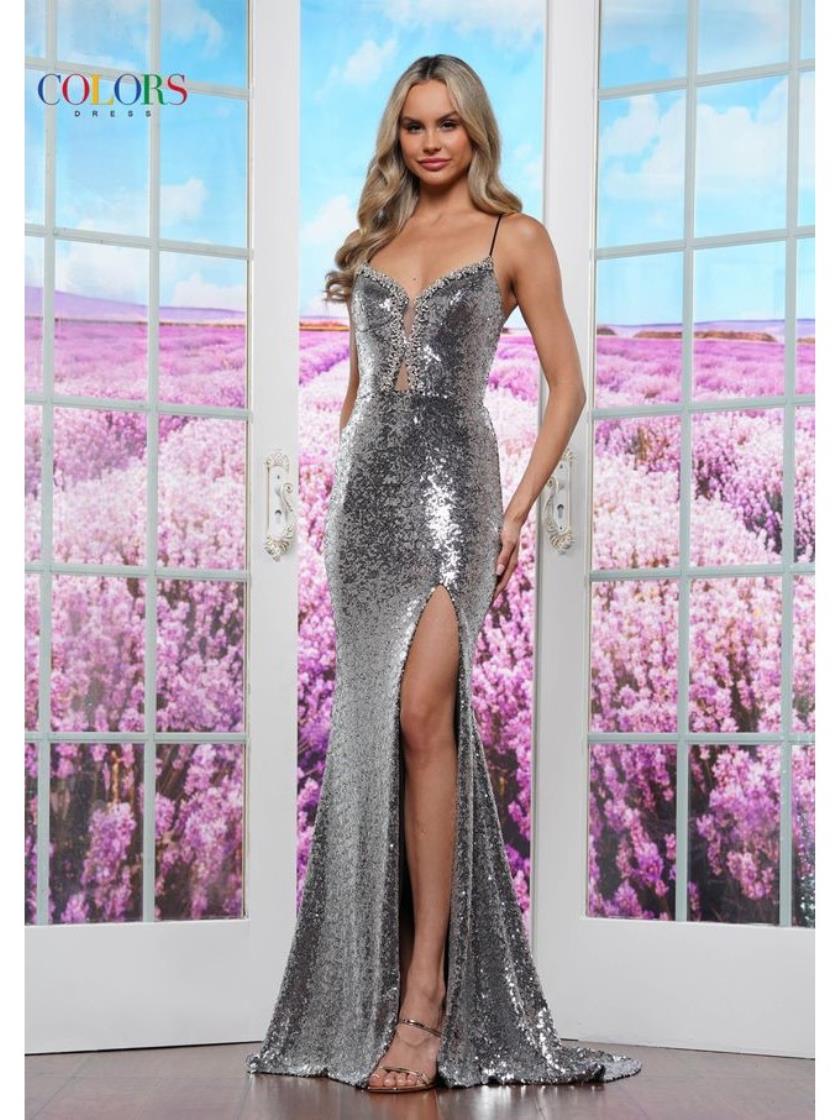 Prom Dresses Long Formal Slit Fitted Prom Dress Silver