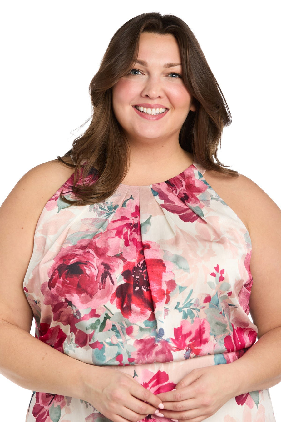 Plus Size Dresses Long Plus Size Formal Floral Print Maxi Dress Cream/Rose