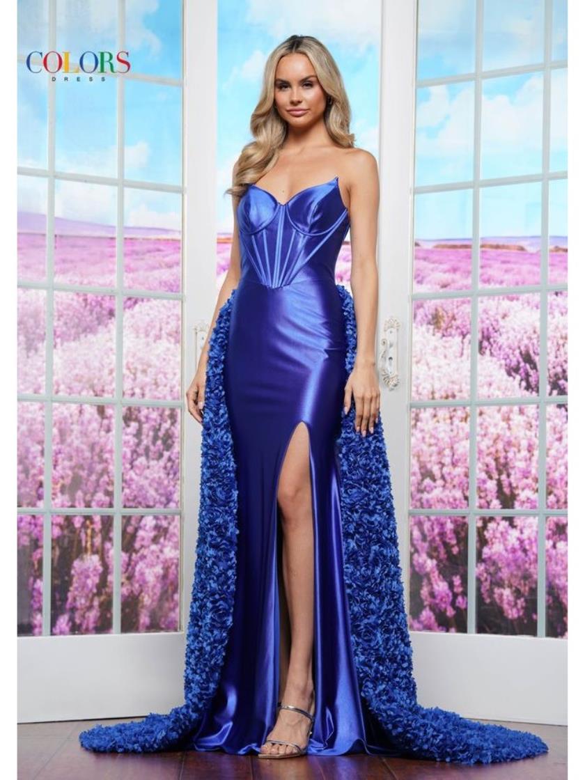 Prom Dresses Long Fitted Floral Overskirt Formal Prom Dress Royal