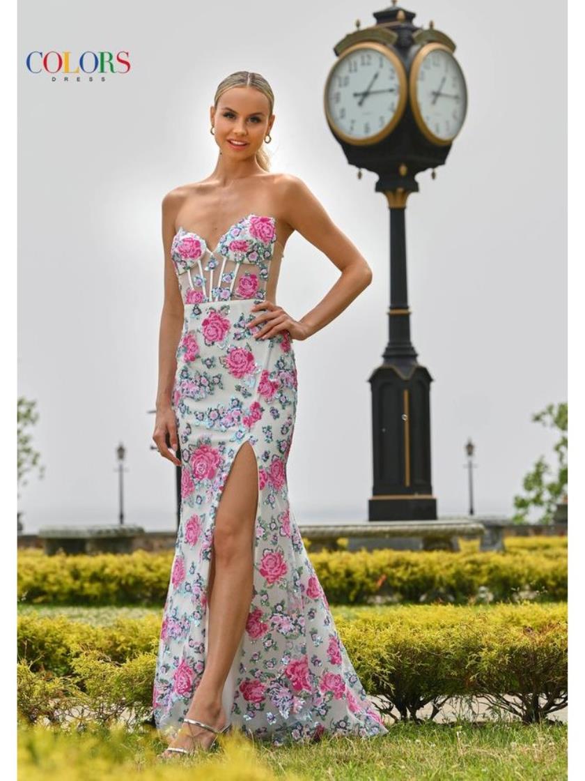 Prom Dresses Long Floral Formal Sequin Prom Dress White