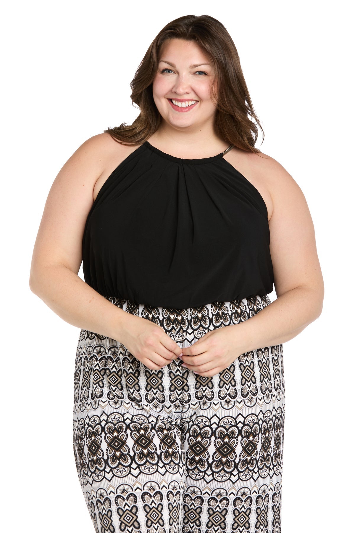 Jumpsuit Long Formal Printed Plus Size Jumpsuit Black/White