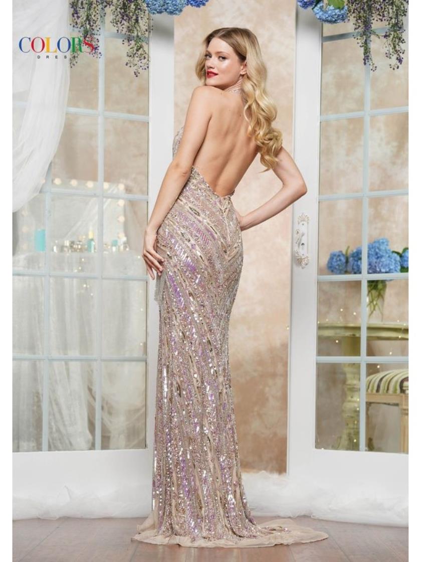 Prom Dresses Formal Halter Long Fringe Slit Prom Dress Light Nude