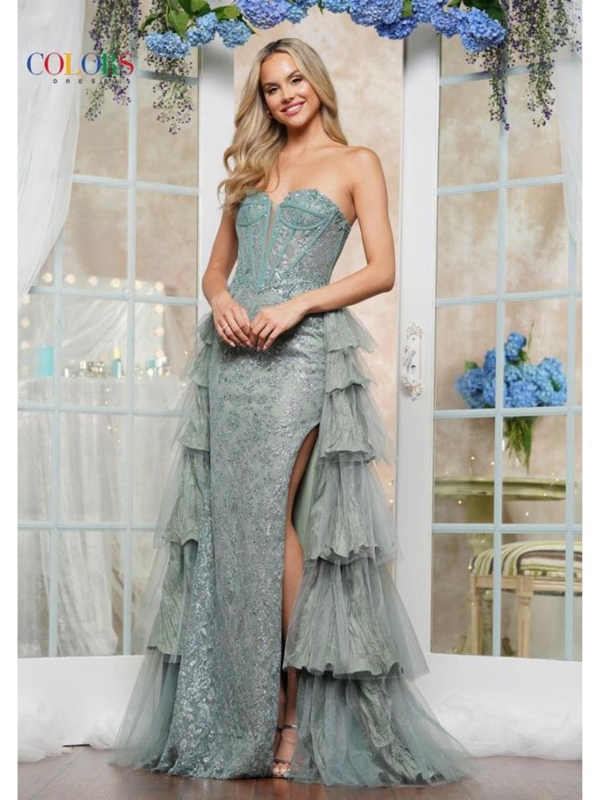 Prom Dresses Long Sequin Fitted Formal Tulle Skirt Prom Dress Sage