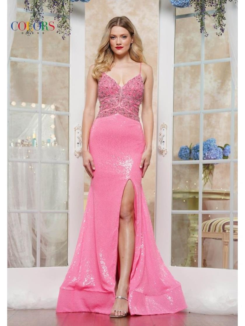 Prom Dresses Formal Heavy Beaded Long Slit Prom Dress Pink