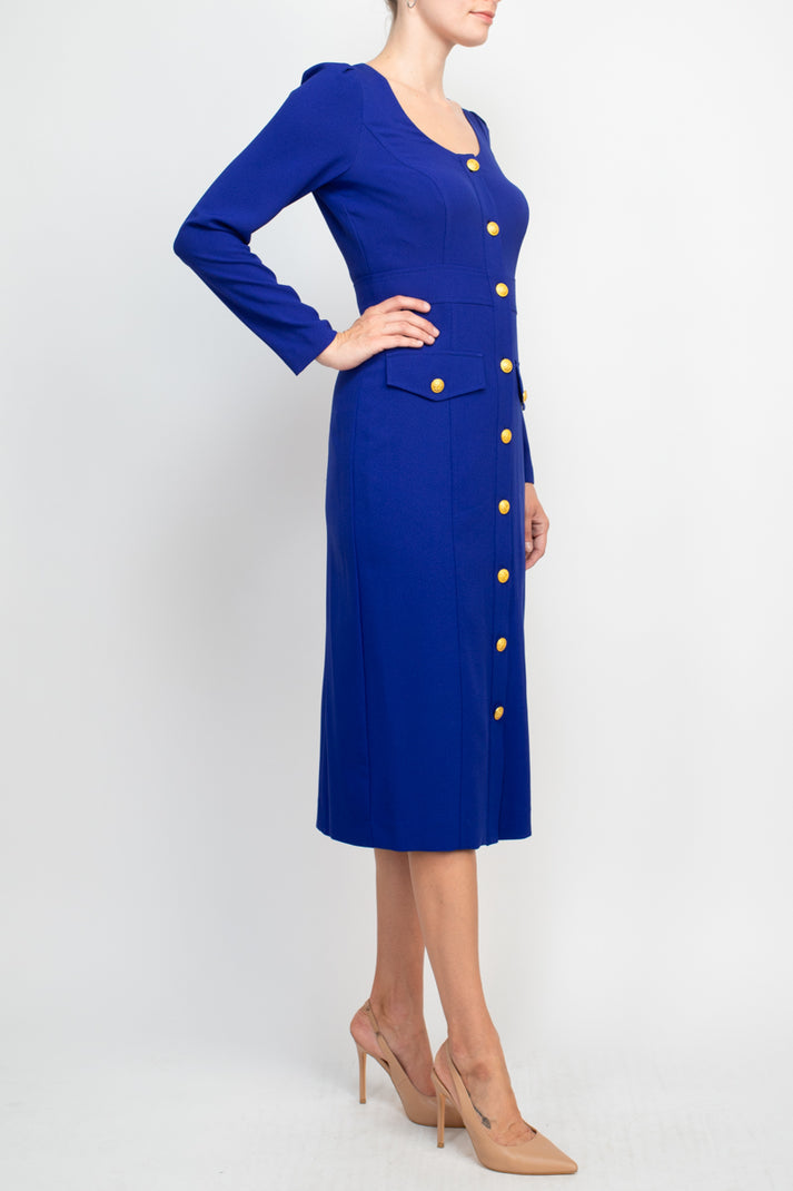 Mother of the Bride Dresses Long Sleeve Button Cocktail Midi Dress Kashmire Blue