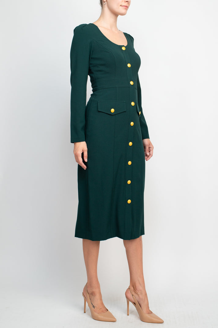 Mother of the Bride Dresses Long Sleeve Button Cocktail Midi Dress Mallard
