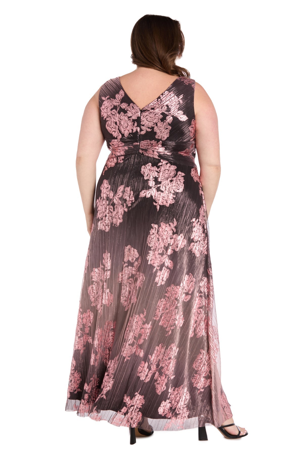 Plus Size Dresses Plus Size Long Floral Metallic Ombre  Formal Dress Charcoal/Rose