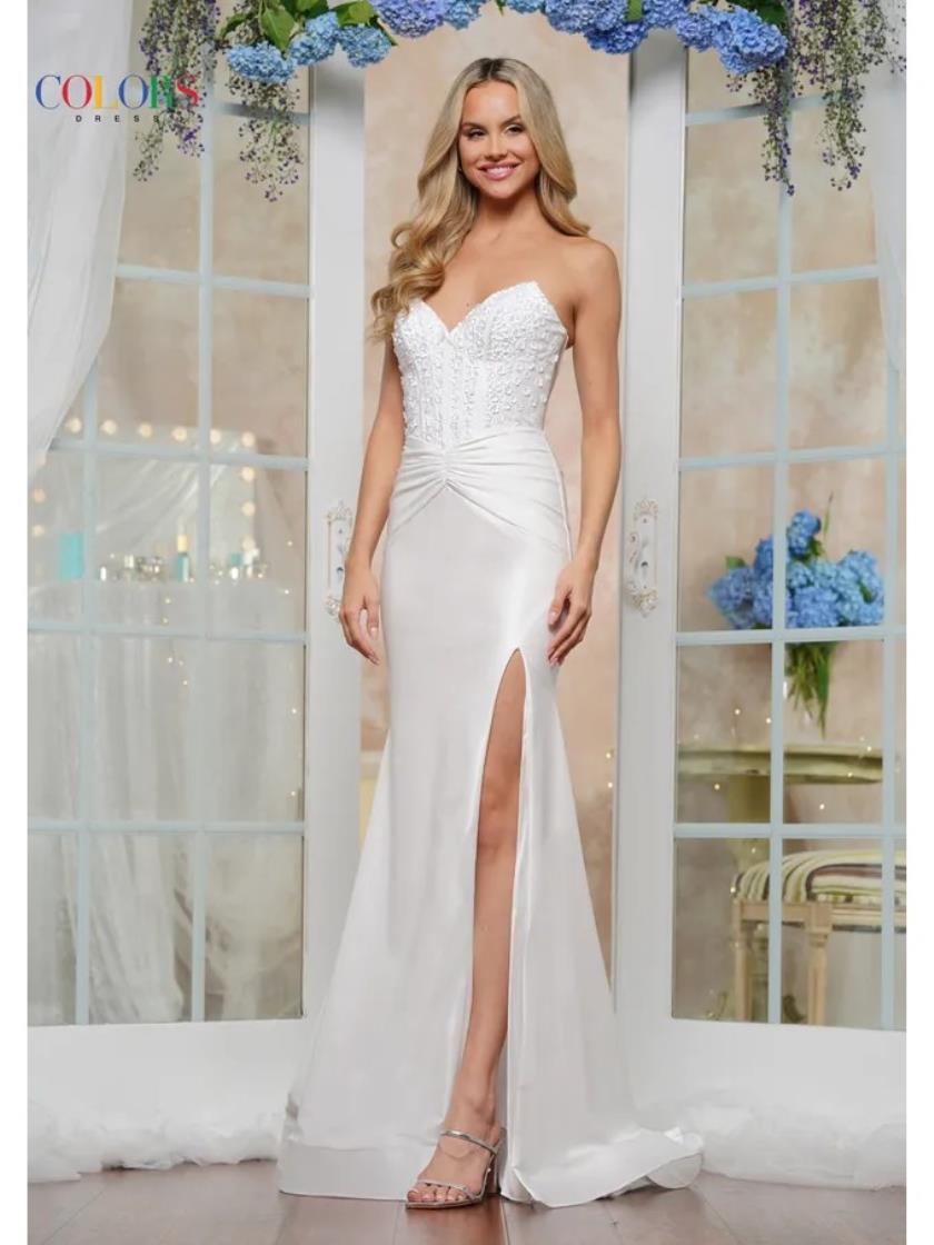 Prom Dresses Long Formal Mermaid Fit Metallic Prom Dress White