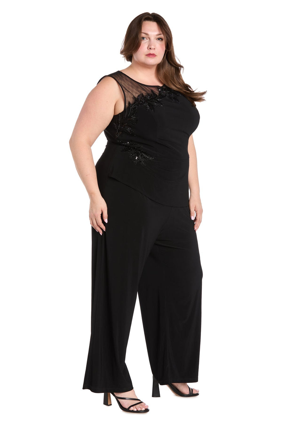 Plus Size Dresses Plus Long Formal Floral Sequin Jumpsuit Black
