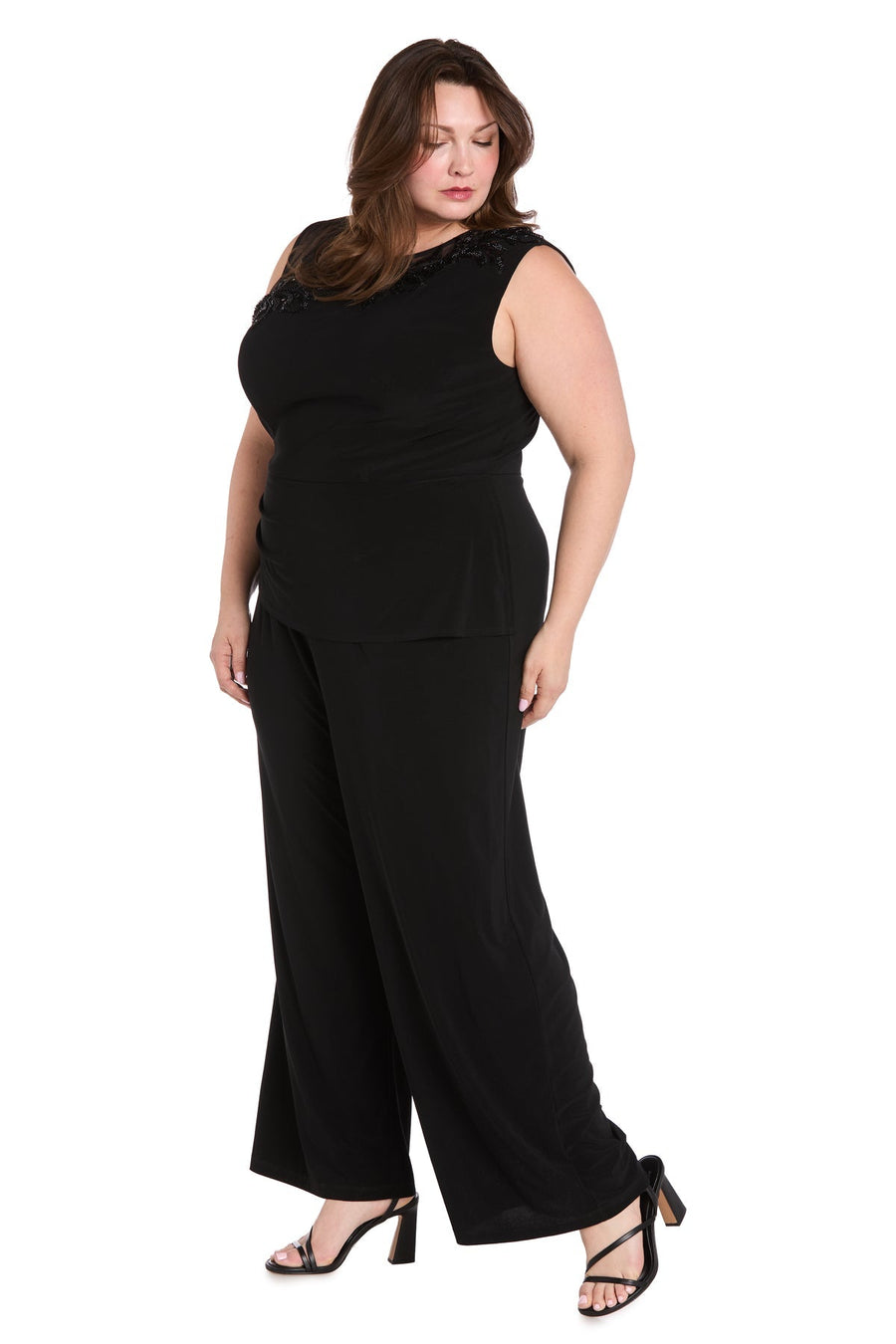 Plus Size Dresses Plus Long Formal Floral Sequin Jumpsuit Black