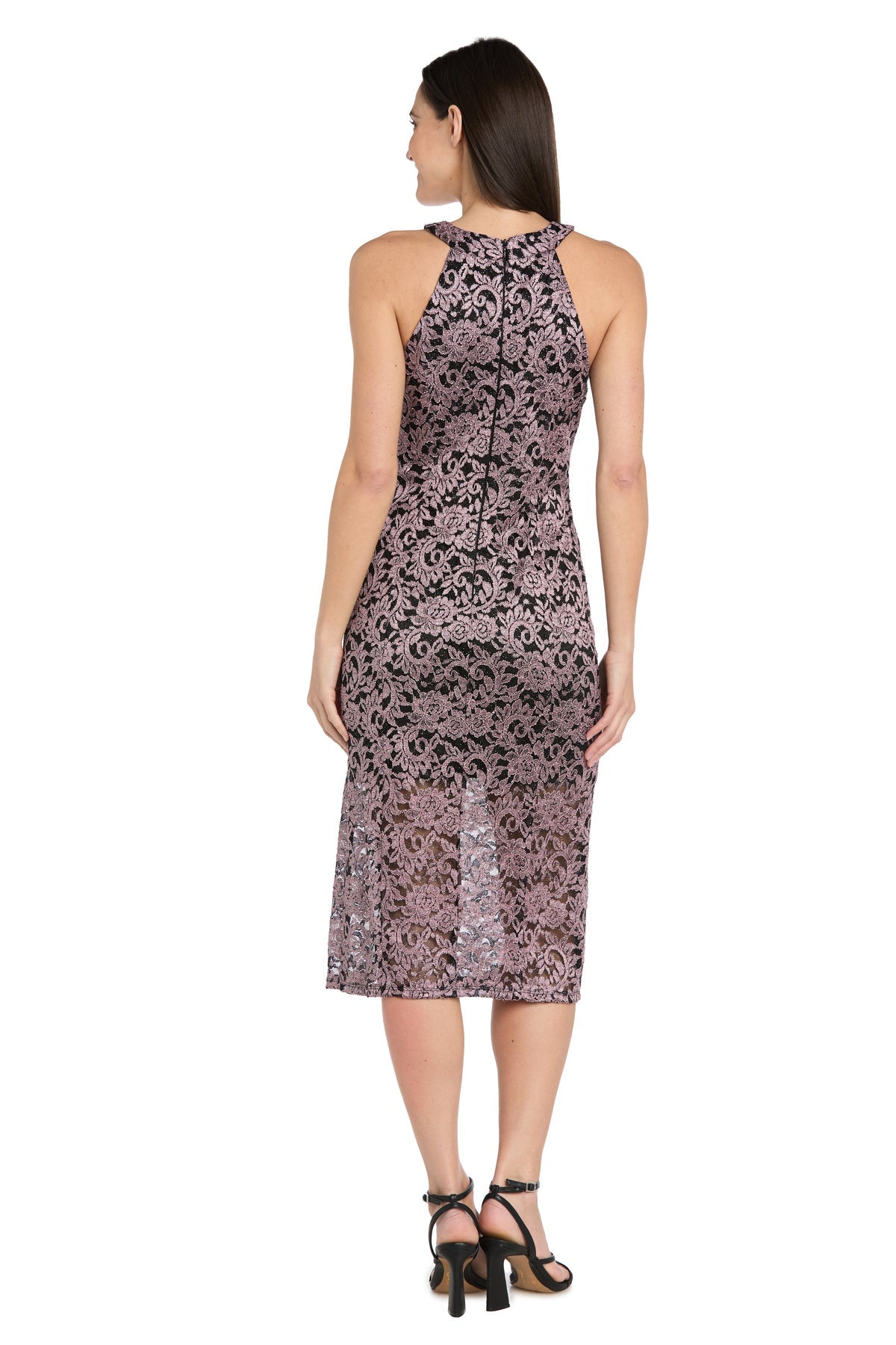 Cocktail Dresses  Short Cocktail Slit Lace Midi Dress Mauve/Black