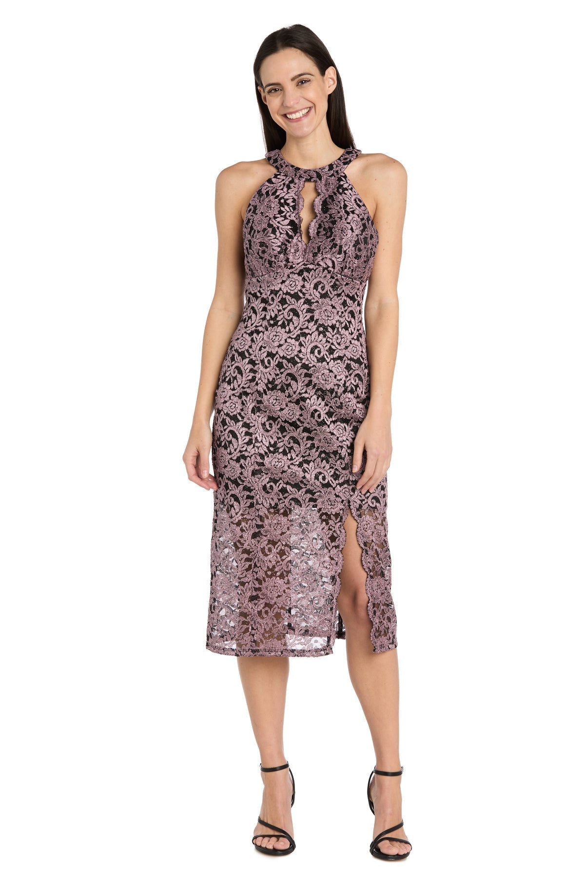 Cocktail Dresses  Short Cocktail Slit Lace Midi Dress Mauve/Black