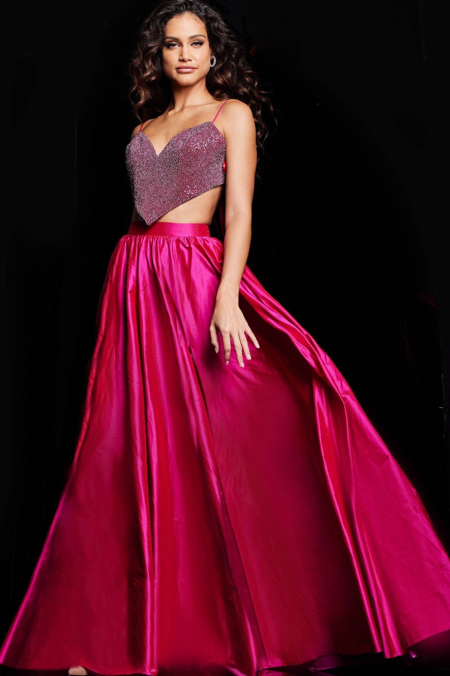 Prom Dresses Long Formal Prom Two Piece Gown Hot Pink