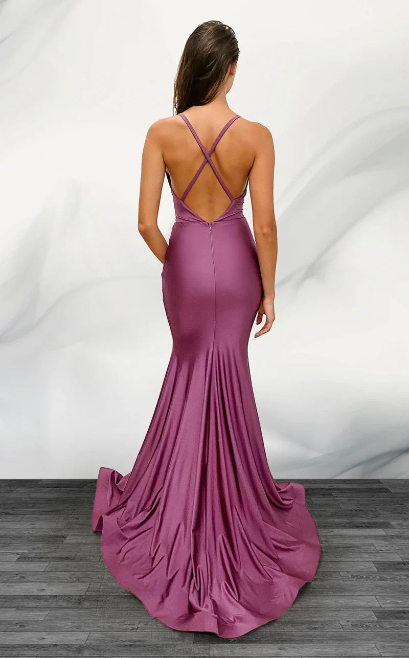 Prom Dresses Fitted Prom Long Formal Slit Dress Mauve