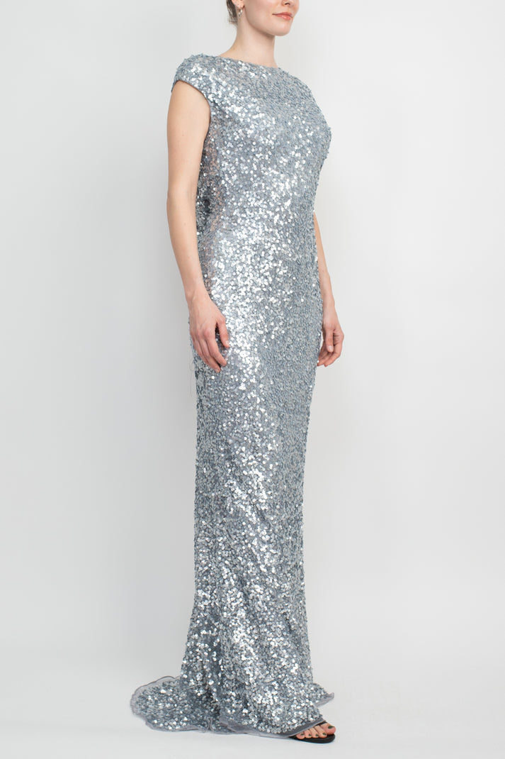 Formal Dresses Fitted Long Formal Bodycon Sequined Dress Platinum