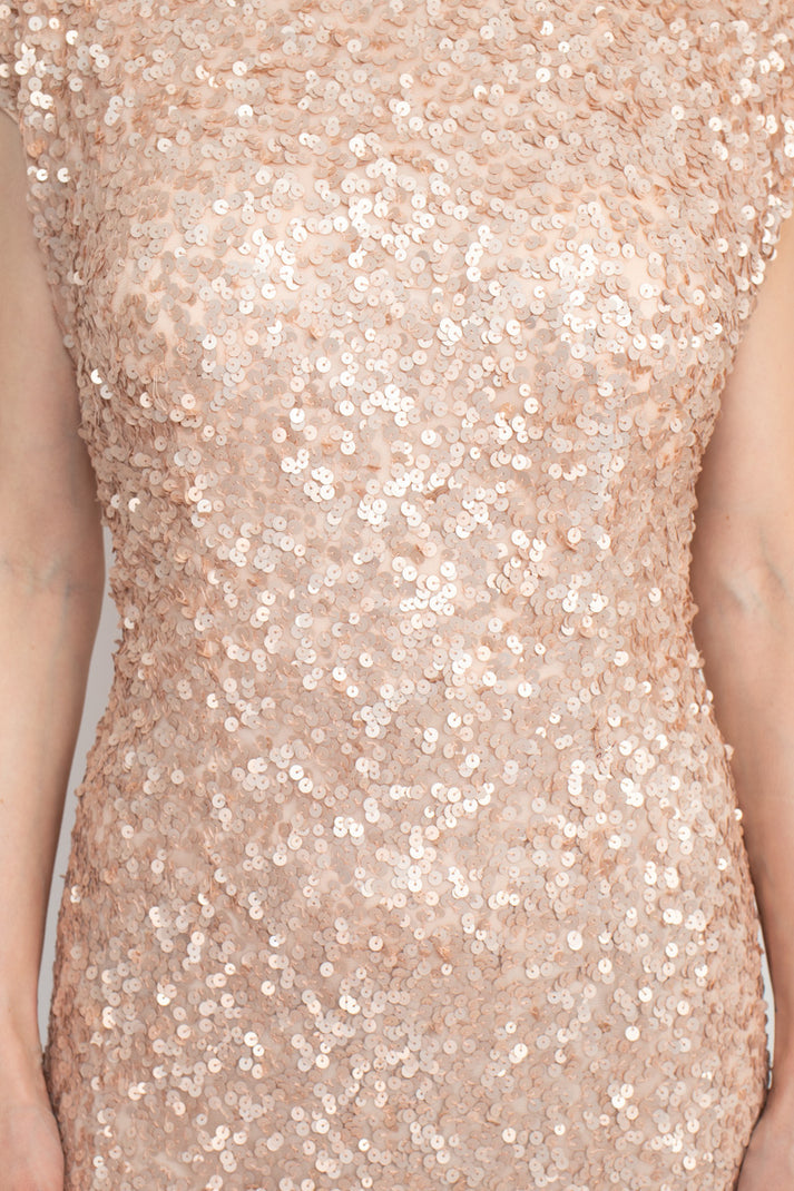 Formal Dresses Fitted Long Formal Bodycon Sequined Dress Rose Gold