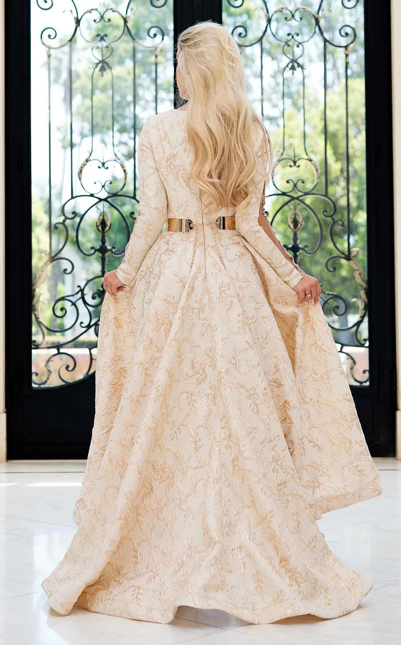 Prom Dresses A Line Long Sleeve Formal High Low Dress Gold/Gold