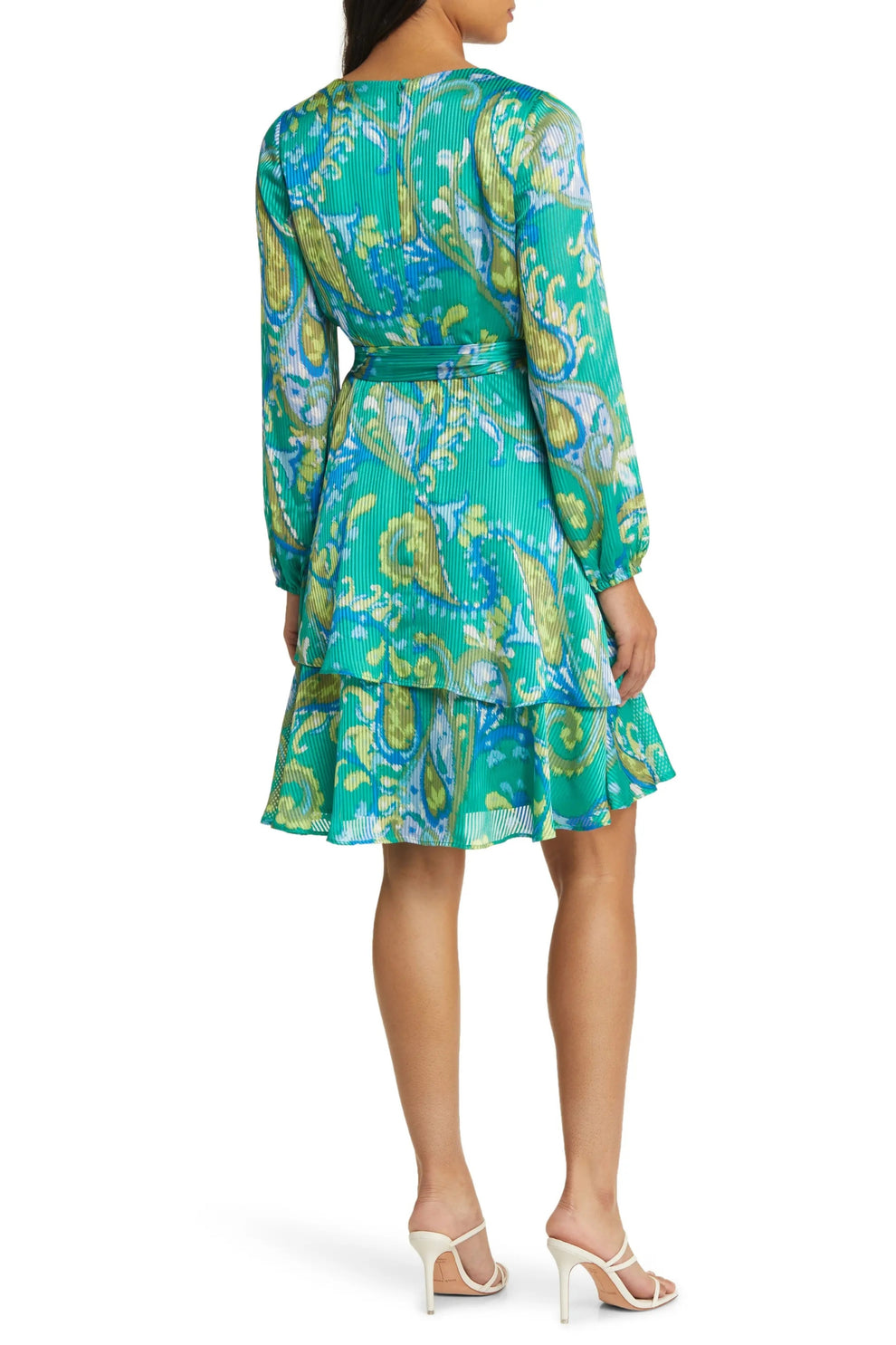 Cocktail Dresses Long Sleeve Printed  Ruffled Short Cocktail Dress Basil