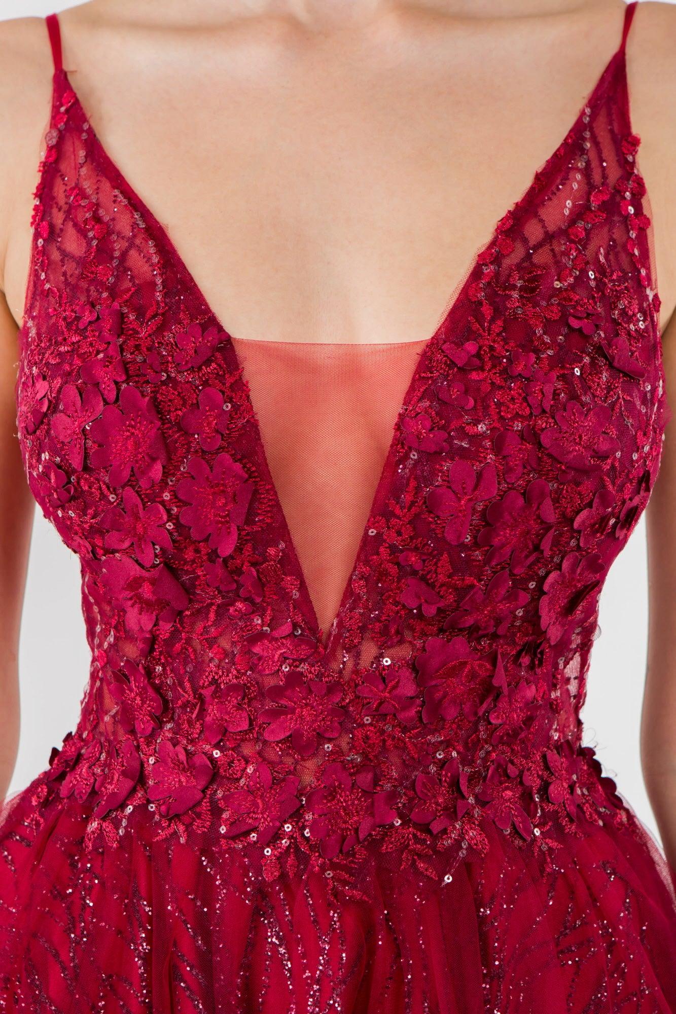 3D Floral Applique Short Homecoming Dress - The Dress Outlet