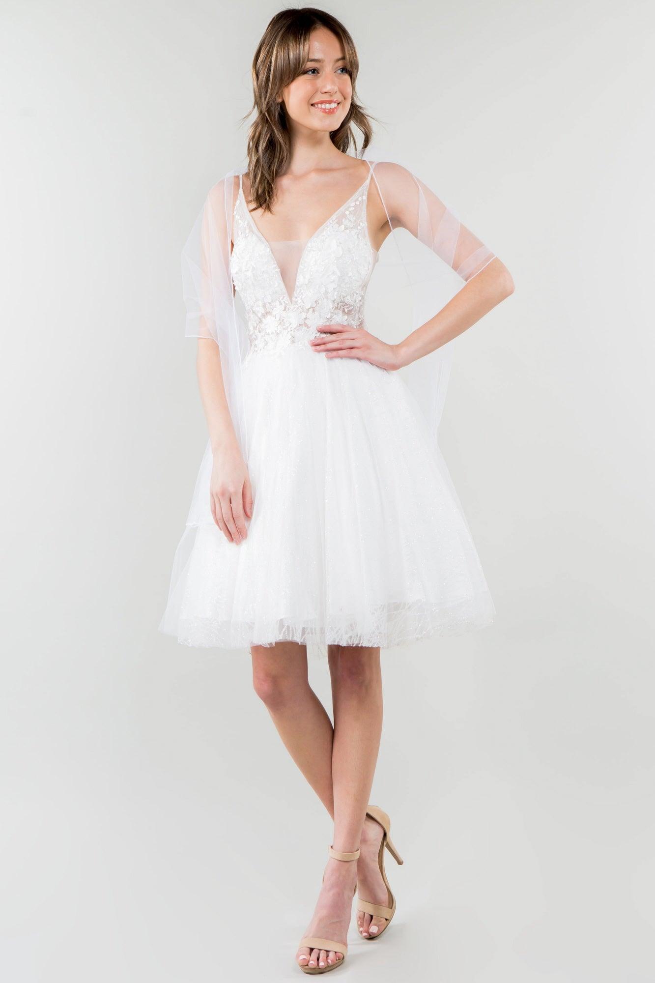 3D Floral Applique Short Homecoming Dress - The Dress Outlet