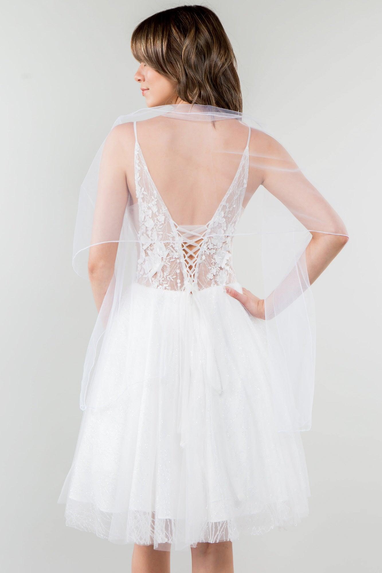 3D Floral Applique Short Homecoming Dress - The Dress Outlet