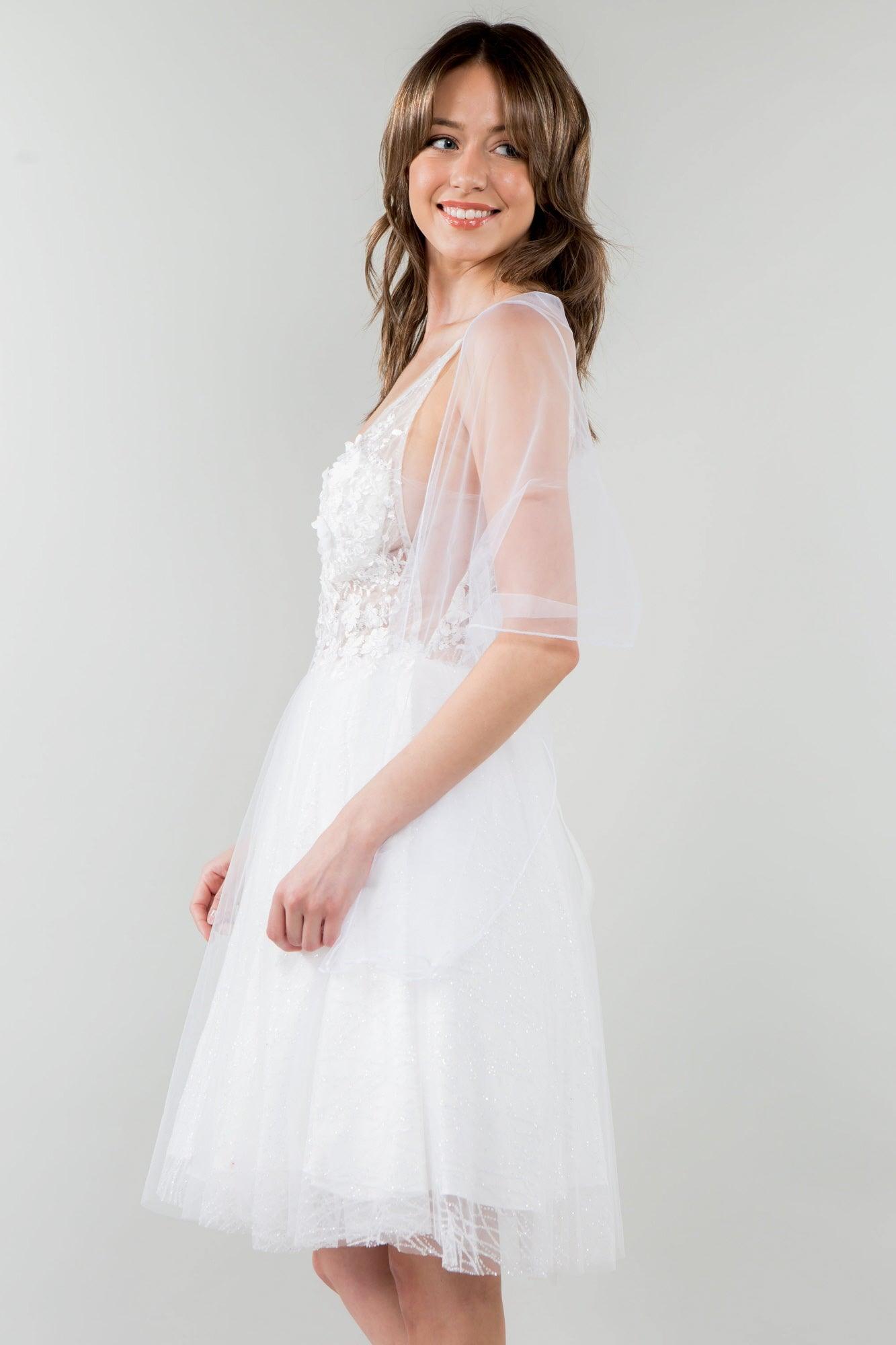 3D Floral Applique Short Homecoming Dress - The Dress Outlet