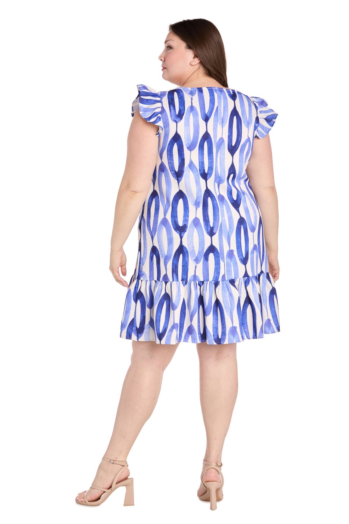 Plus Size Dresses Ruffle Short Plus Size Printed Cocktail Dress Blue/White