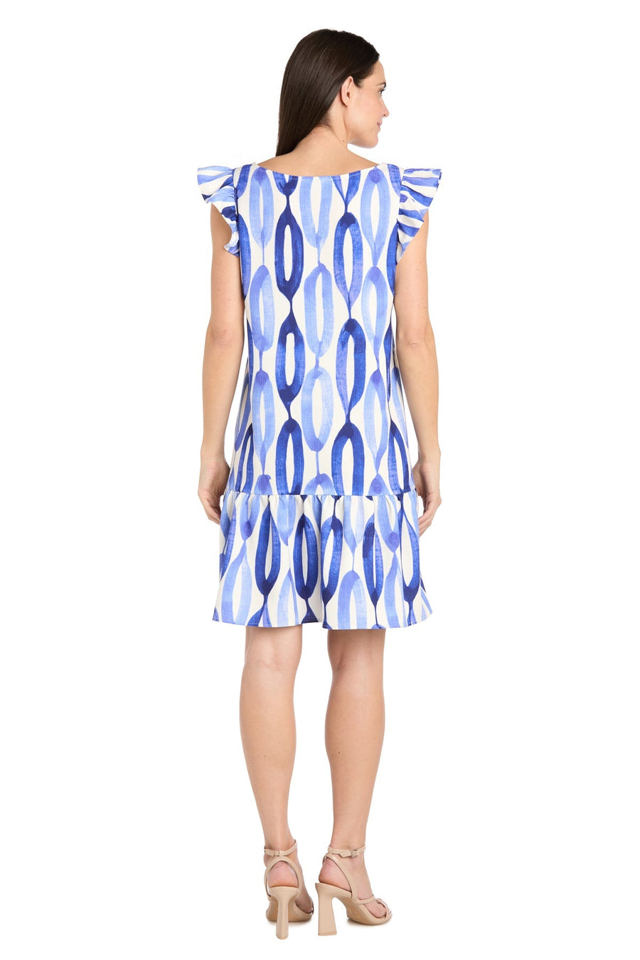 Cocktail Dresses Short Cocktail Printed Ruffle Dress Blue/White