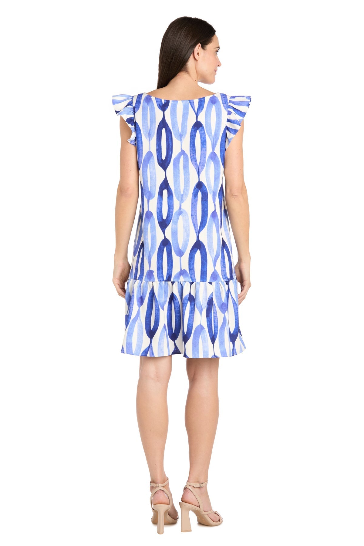 Cocktail Dresses Short Cocktail Printed Ruffle Dress Blue/White