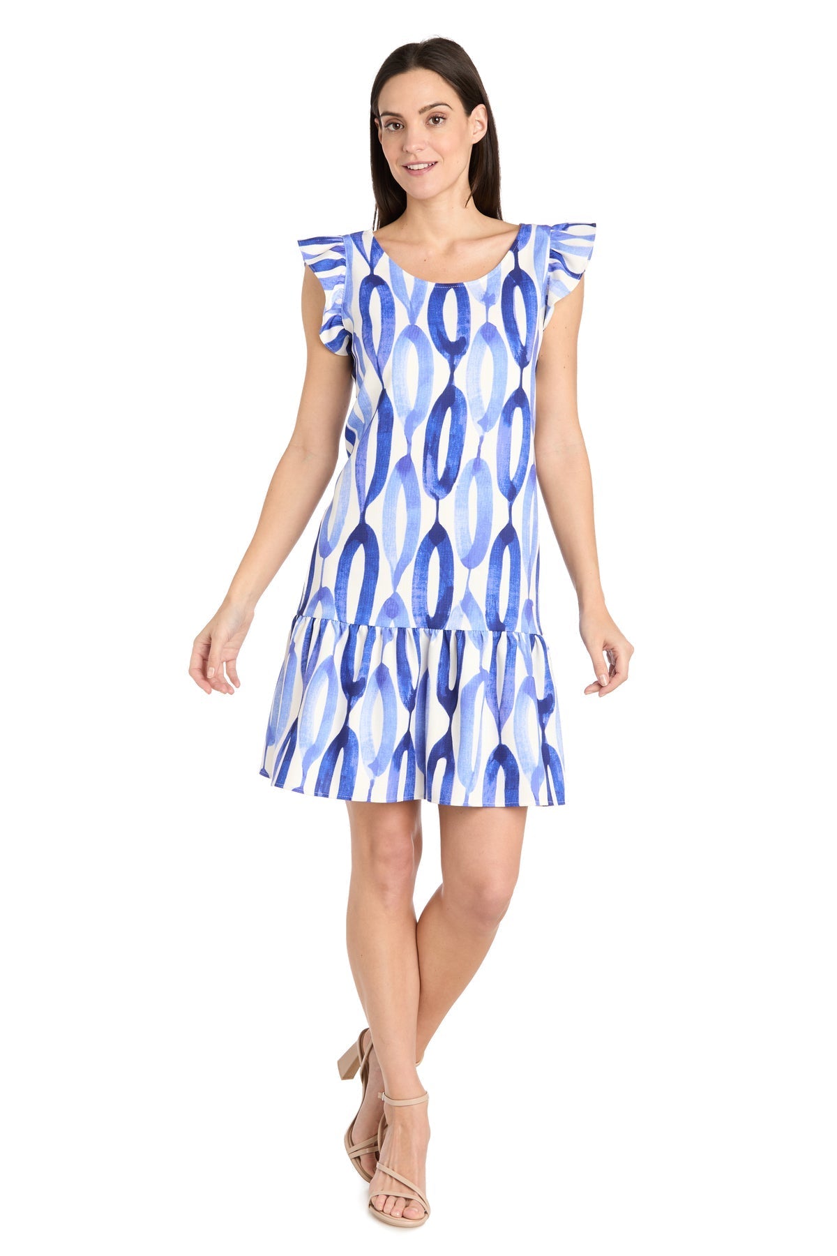 Cocktail Dresses Short Cocktail Printed Ruffle Dress Blue/White