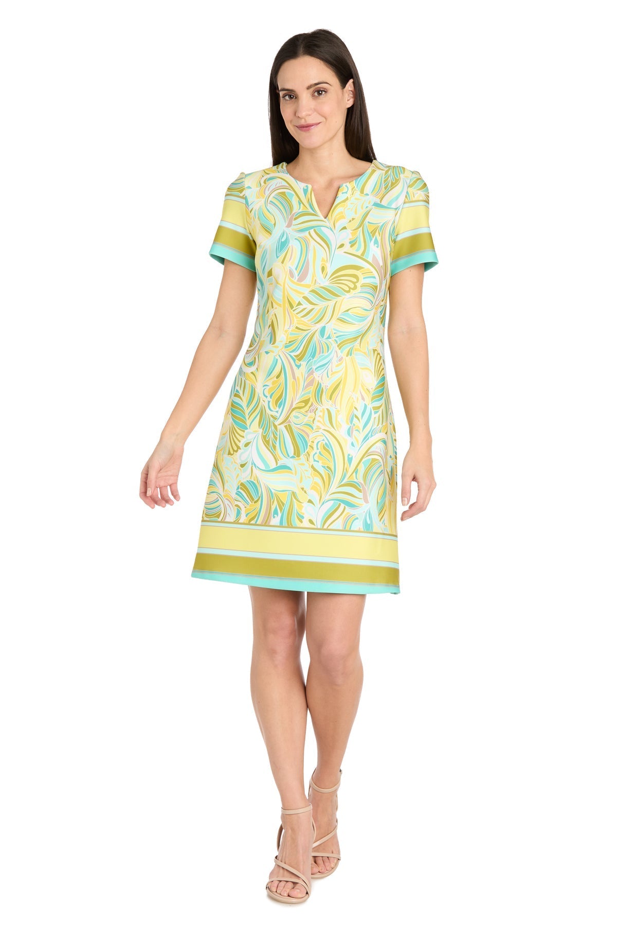 Cocktail Dresses Short Cocktail Printed Mini Dress Yellow/Aqua