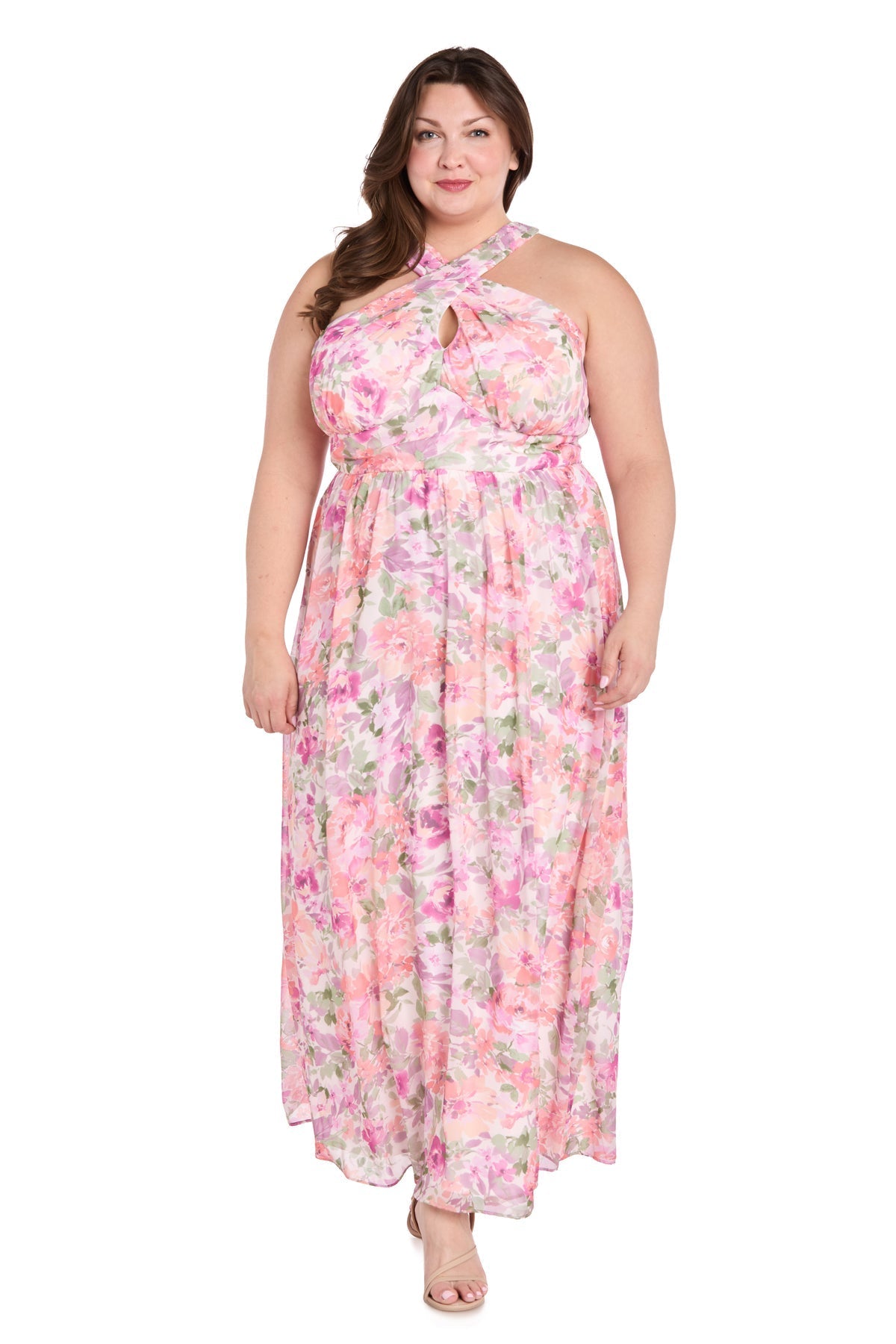 Plus Size Dresses Floral Print Plus Size Long Formal Maxi Dress Ivory/Blossom