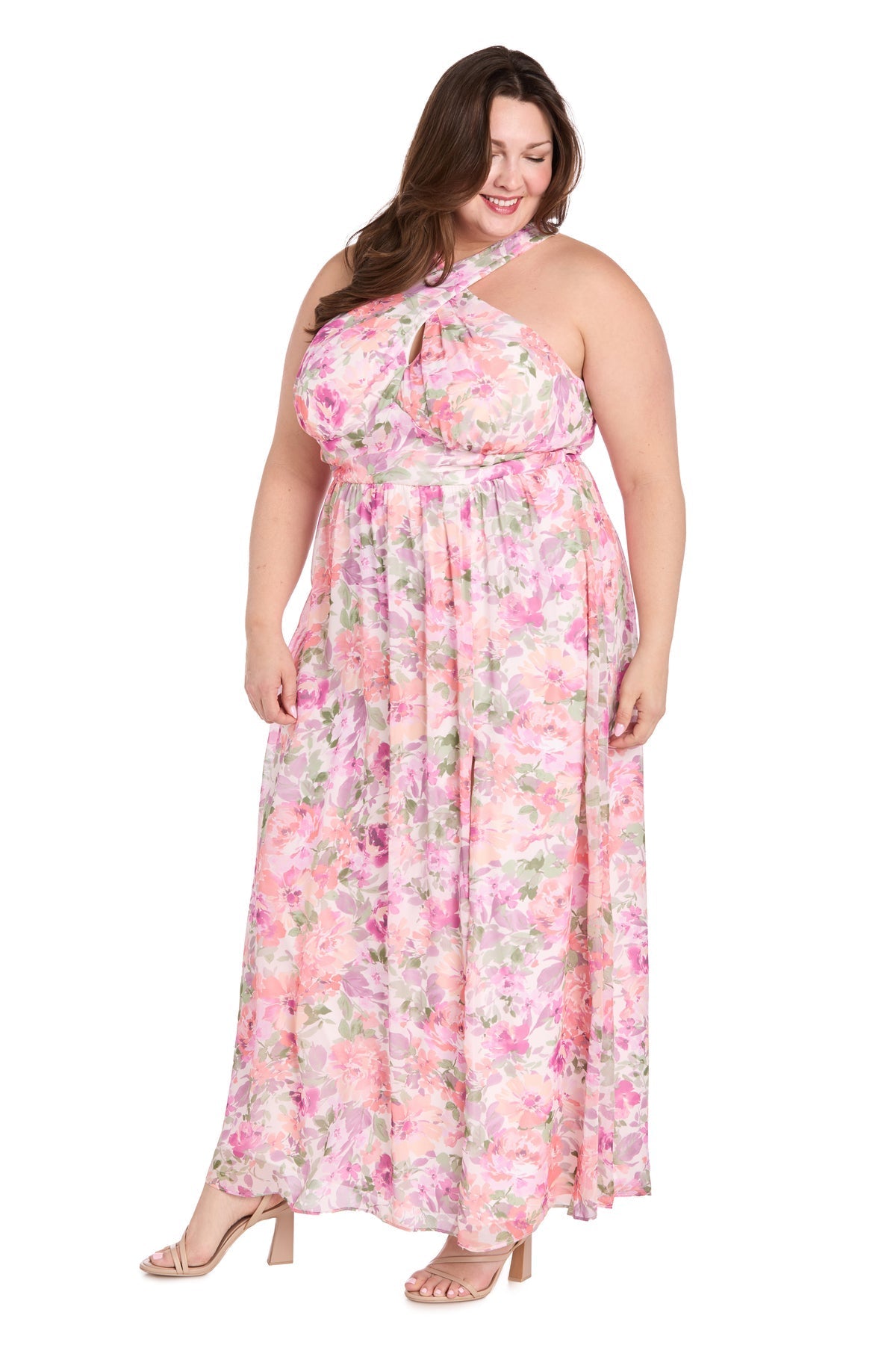 Plus Size Dresses Floral Print Plus Size Long Formal Maxi Dress Ivory/Blossom
