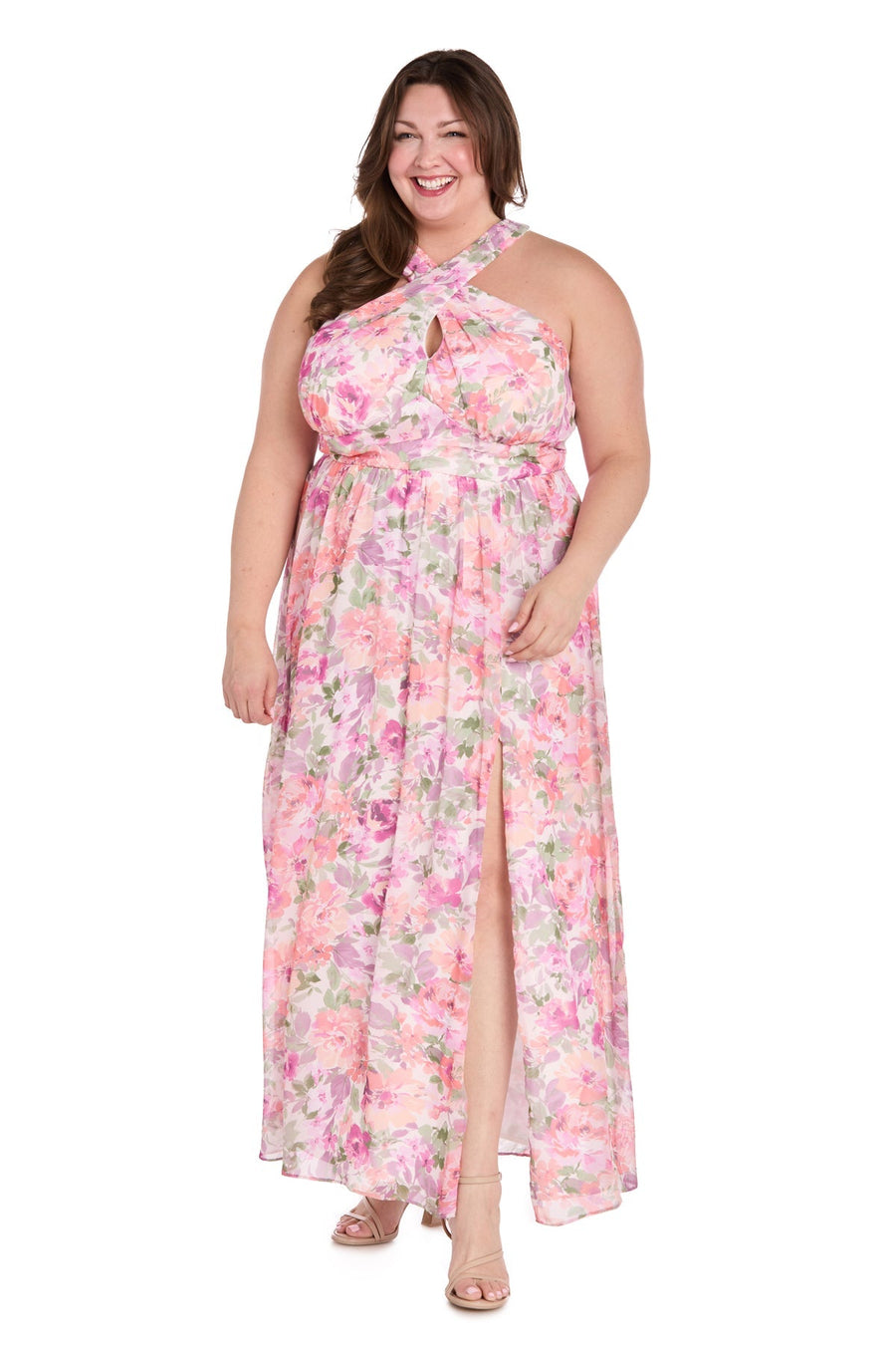 Plus Size Dresses Floral Print Plus Size Long Formal Maxi Dress Ivory/Blossom