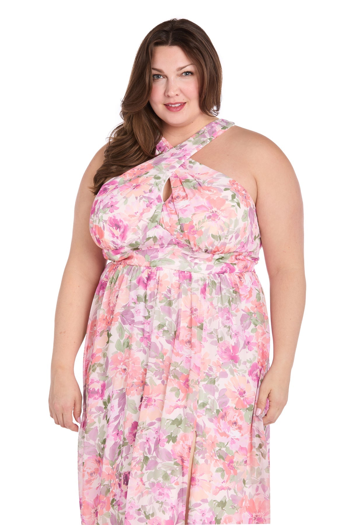 Plus Size Dresses Floral Print Plus Size Long Formal Maxi Dress Ivory/Blossom