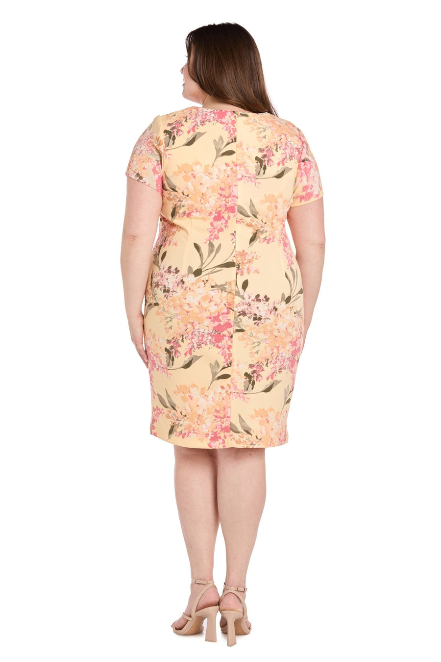 Plus Size Dresses Short Pleated Plus Size Printed Cocktail Dress Yellow