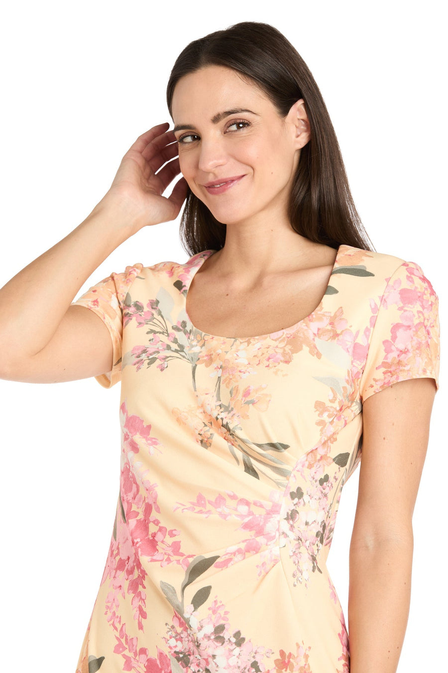 Cocktail Dresses Pleated Short Floral Print Cocktail Dress Yellow