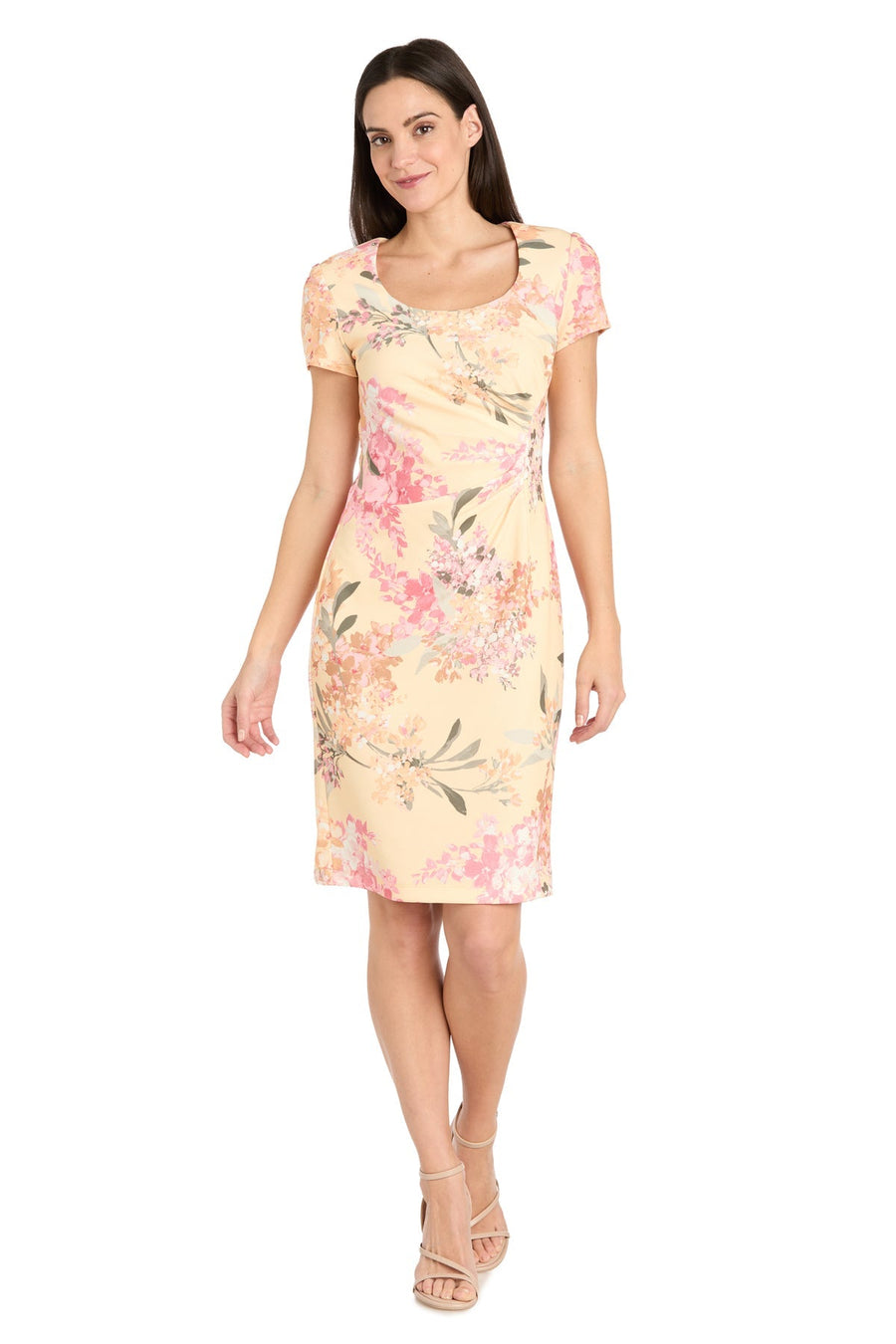 Cocktail Dresses Pleated Short Floral Print Cocktail Dress Yellow