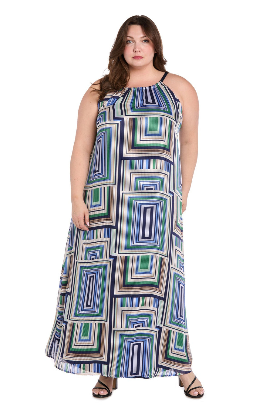 Plus Size Dresses Long Printed Plus Size Maxi Dress Blue/Green