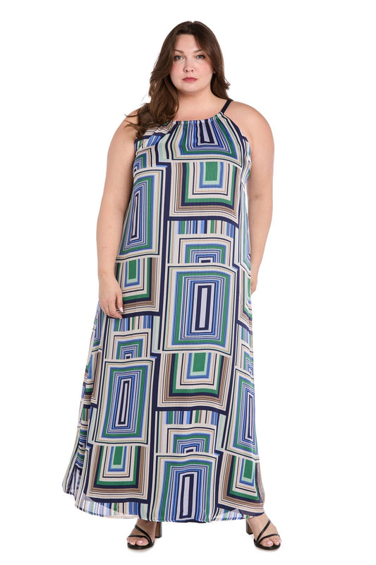 Plus Size Dresses Long Printed Plus Size Maxi Dress Blue/Green